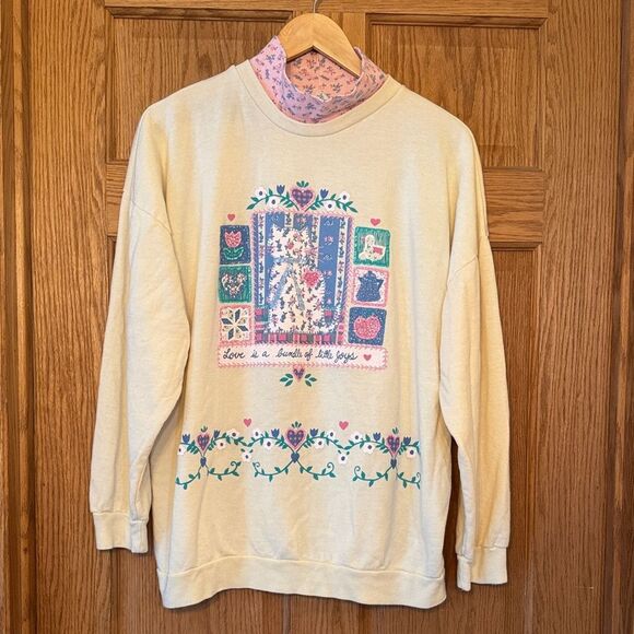 ACT III Vintage Puff Print Mock Neck Cat Cottagecore Sweatshirt - Picture 9 of 9
